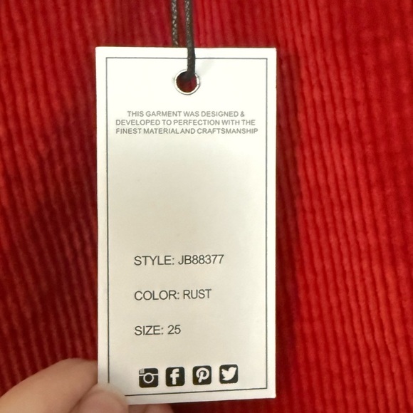 Judy Blue Orange Rust Slim Fit High Waist Stretch Corduroy Carpenter Jeans - Picture 7 of 16